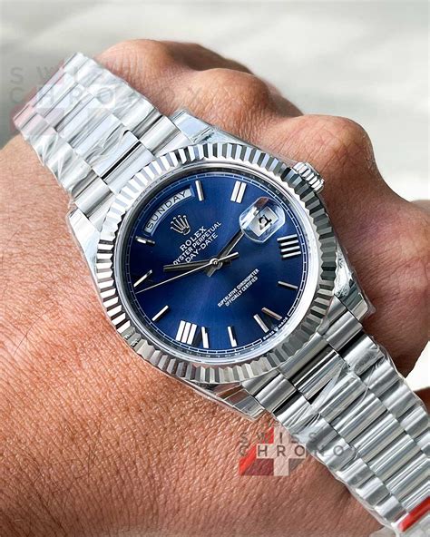 rolex day date blue strap|Rolex Day-Date 40 watch.